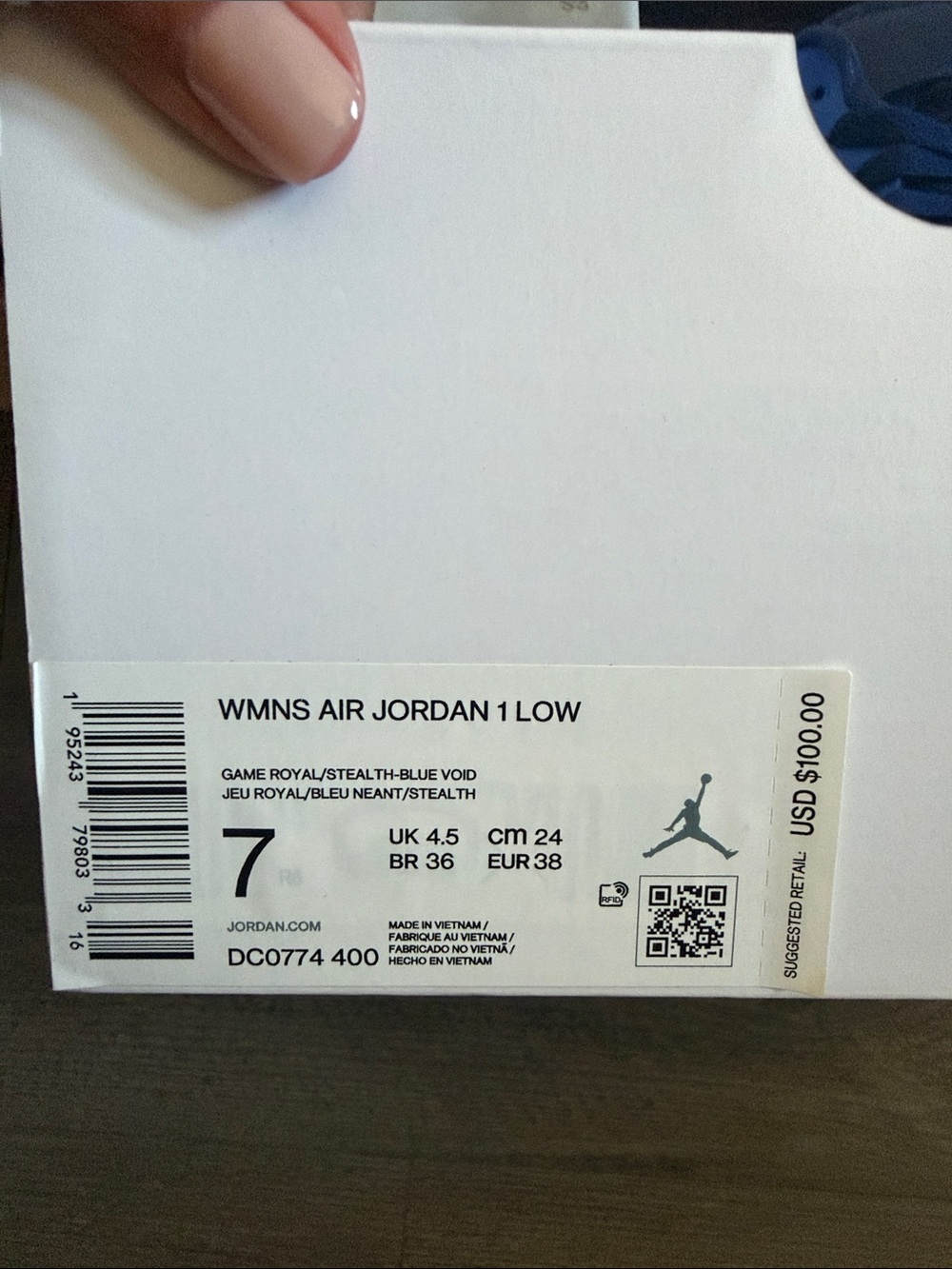 Nike Air Jordan 1 Low Royal Blue Navy White Women’s Size 7 New With Box - Picture 7 of 8